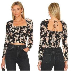 Free People Floral Black and Yellow Blouse